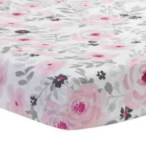 bedtime originals blossom fitted mini crib sheet - pink, gray, white, floral