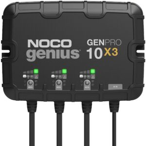 noco genius genpro10x3, 3-bank, 30a (10a/bank) smart marine battery charger, 12v waterproof onboard boat charger, battery maintainer and desulfator for agm, lithium (lifepo4) and deep-cycle batteries