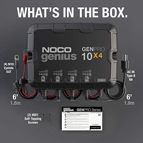 NOCO Genius GENPRO10X4, 4-Bank, 40A (10A/Bank) Smart Marine Battery Charger, 12V Waterproof Onboard Boat Charger, Battery Maintainer and Desulfator for AGM, Lithium (LiFePO4) and Deep-Cycle Batteries