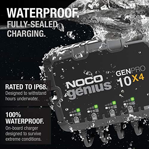 NOCO Genius GENPRO10X4, 4-Bank, 40A (10A/Bank) Smart Marine Battery Charger, 12V Waterproof Onboard Boat Charger, Battery Maintainer and Desulfator for AGM, Lithium (LiFePO4) and Deep-Cycle Batteries