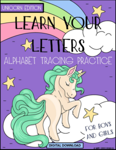learn your letters alphabet tracing practice for boys and girls unicorn edition worksheets | digital download abc handwriting practice | coloring sheets included | uppercase and lowercase