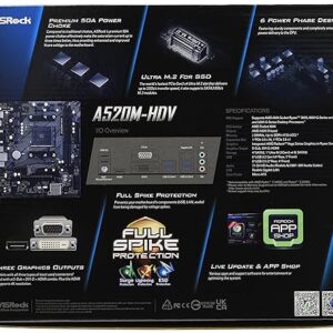 ASRock A520M-HDV Supports AMD AM4 Socket Ryzen™ 3000, 4000 G-Series and 5000 and 5000 G-Series Desktop Processors Motherboard, 32 GB memory storage