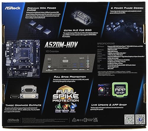 ASRock A520M-HDV Supports AMD AM4 Socket Ryzen™ 3000, 4000 G-Series and 5000 and 5000 G-Series Desktop Processors Motherboard, 32 GB memory storage