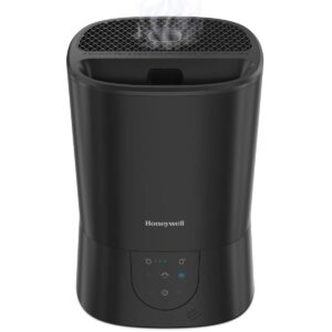 honeywell easy-to-care filter free warm mist humidifier, medium rooms, 1.5 gallon tank – humidistat for bedroom, home or office black