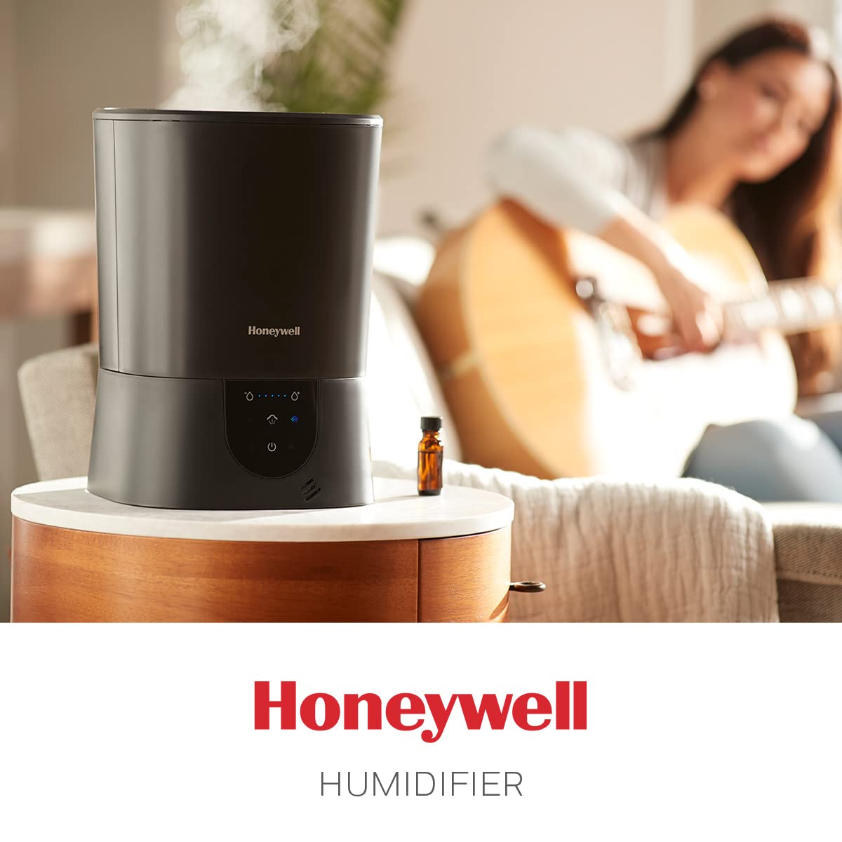 Honeywell Easy-to-Care Filter Free Warm Mist Humidifier, Medium Rooms, 1.5 Gallon Tank – Humidistat for Bedroom, Home or Office Black