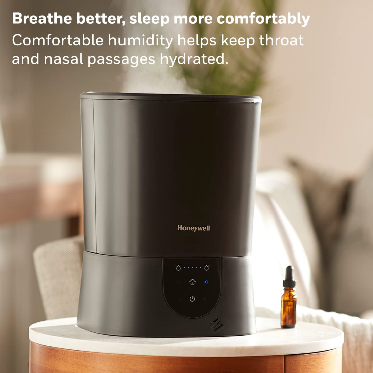 Honeywell Easy-to-Care Filter Free Warm Mist Humidifier, Medium Rooms, 1.5 Gallon Tank – Humidistat for Bedroom, Home or Office Black