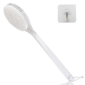 mczxon body brush dry brushing back scrubber with curved plastic long handle clear bath shower brush dry skin exfoliating cellulite brush for men and women(transparent handle)