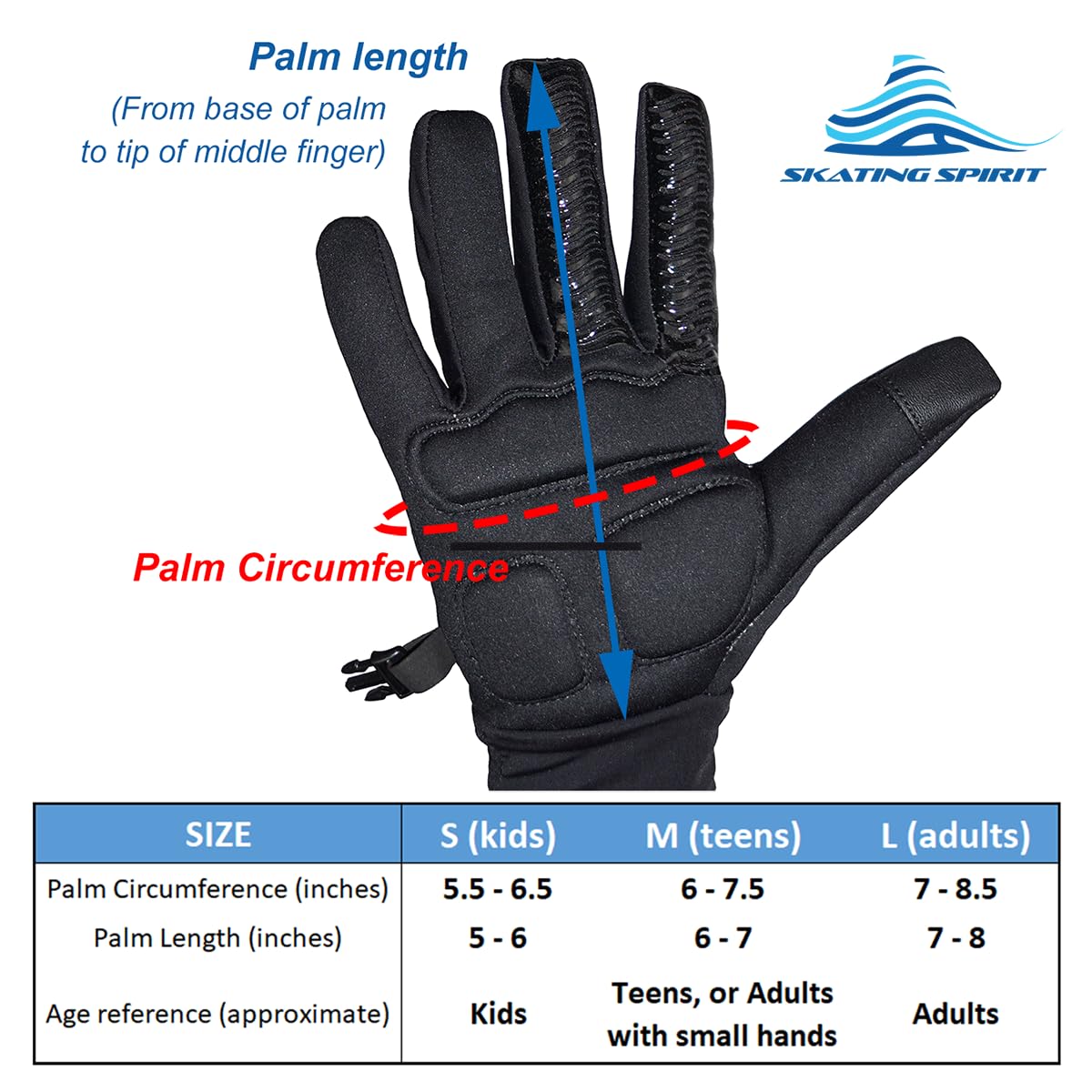 Skating Spirit Figure Skating Gloves for Kids and Adults, Padded Gel Palm Protection Water Resistant Warm Touchscreen Non Slip (M)