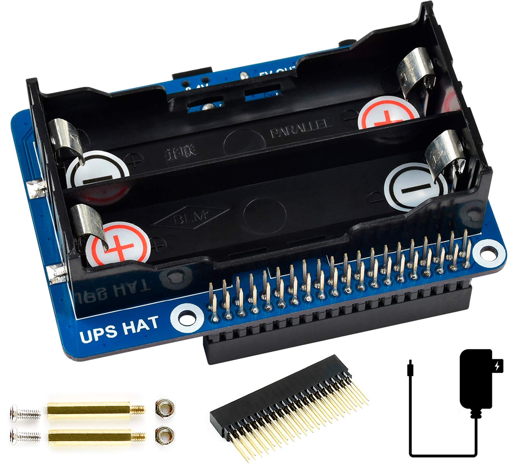 Uninterruptible Power Supply UPS HAT for Raspberry Pi Series Boards(Raspberry Pi 4 Model B/3B+/3B) Charge and Power Output at The Same Time,Multi Battery Protection Circuits