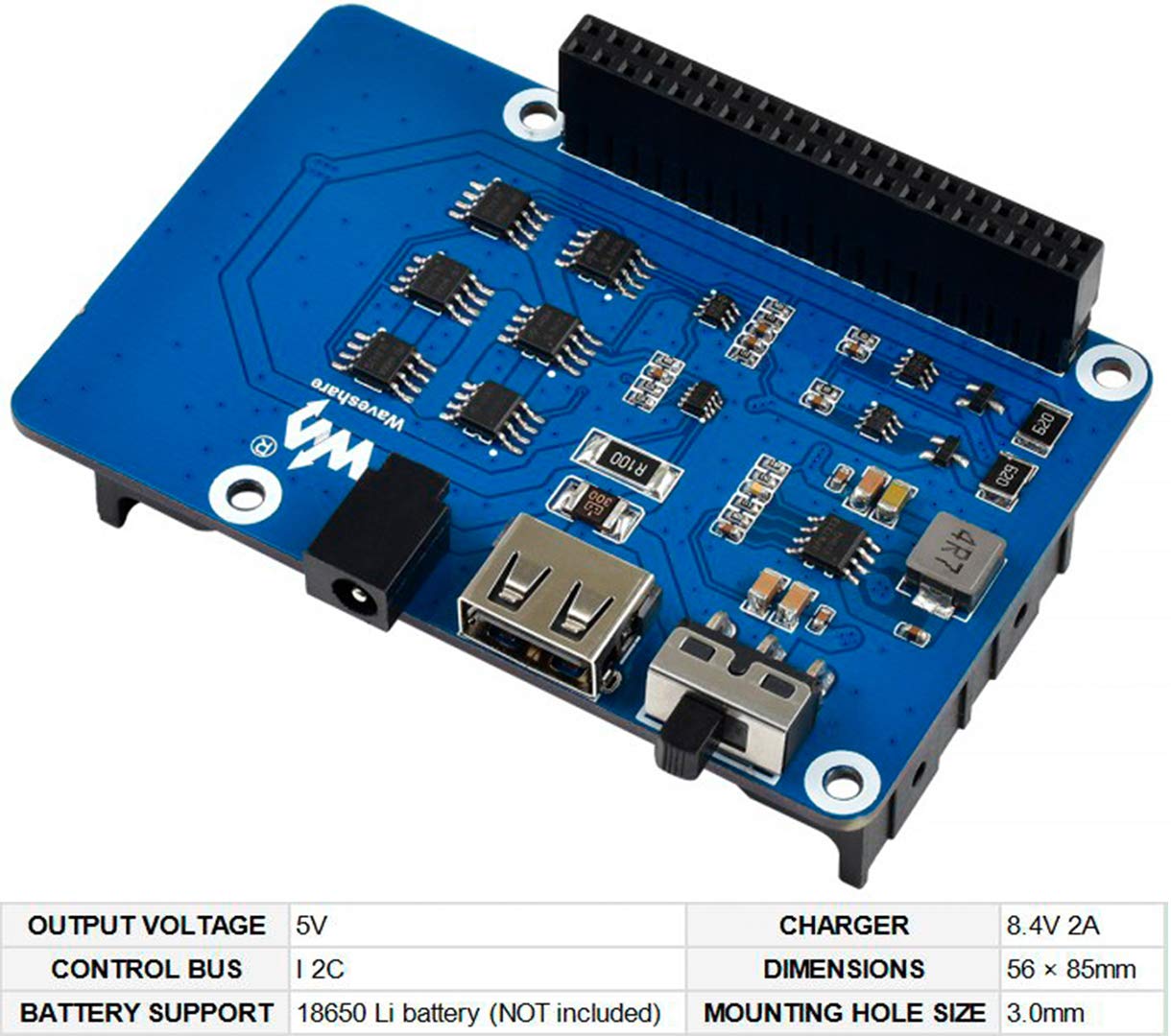 Uninterruptible Power Supply UPS HAT for Raspberry Pi Series Boards(Raspberry Pi 4 Model B/3B+/3B) Charge and Power Output at The Same Time,Multi Battery Protection Circuits