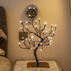 Tybeeu 20 Inch Cherry Blossom Bonsai Tree, 40 LED Warm White Lights, with 24V UL Listed Adapter and Metal Base, Ideal as Night Lights, Standard Version