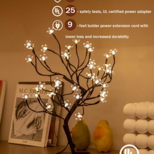 Tybeeu 20 Inch Cherry Blossom Bonsai Tree, 40 LED Warm White Lights, with 24V UL Listed Adapter and Metal Base, Ideal as Night Lights, Standard Version