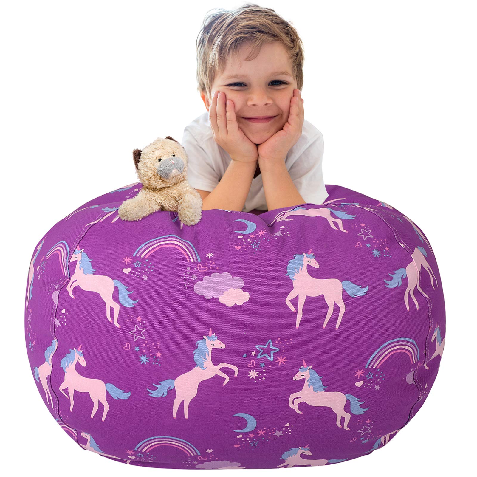 Aubliss Stuffed Animal Bean Bag Storage Chair (Purple Unicorn, Medium (32''))