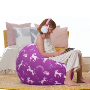 Aubliss Stuffed Animal Bean Bag Storage Chair (Purple Unicorn, Medium (32''))