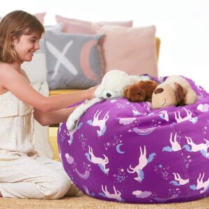 Aubliss Stuffed Animal Bean Bag Storage Chair (Purple Unicorn, Medium (32''))