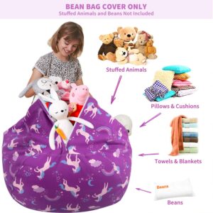 Aubliss Stuffed Animal Bean Bag Storage Chair (Purple Unicorn, Medium (32''))