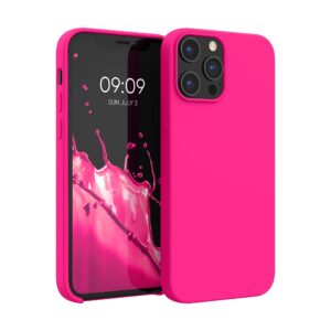 kwmobile case compatible with apple iphone 12 pro max case - tpu silicone phone cover with soft finish - neon pink