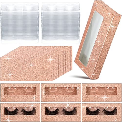 50 Sets Empty Eyelash Case Set, Include 50 Empty Eyelash Box Lash Box Packaging Eyelash Storage Box, 50 Eyelash Box Tray False Eyelash Storage Box Tray, 50 Internal Background Paper (Champagne Gold)