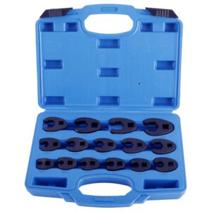 kuntec 15 piece crowfoot flare nut wrench set metric tool kit for 3/8inch and 1/2inch drive ratchet 8mm to 24mm