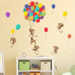 decalmile Balloons Monkey Wall Stickers Animals Kids Wall Decals Baby Nursery Children Bedroom Living Room Wall Decor