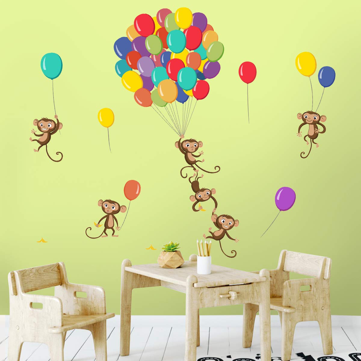 decalmile Balloons Monkey Wall Stickers Animals Kids Wall Decals Baby Nursery Children Bedroom Living Room Wall Decor