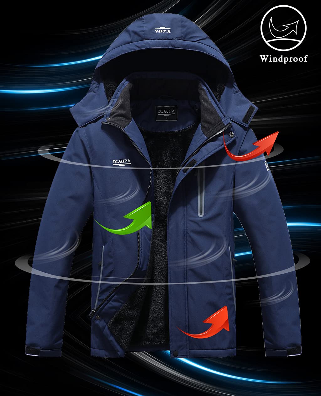 DLGJPA Men's Mountain Waterproof Ski Jacket Hooded Windbreakers Windproof Raincoat Winter Warm Snow Coat