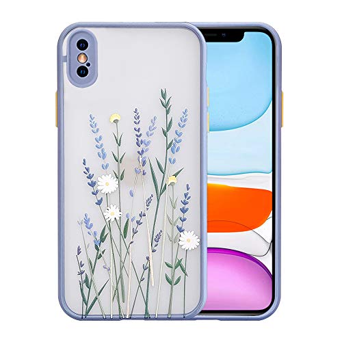 Ownest Compatible with iPhone X/XS Case for Clear Flowers Pattern Frosted PC Back 3D Floral Girls Woman and Soft TPU Bumper Protective Silicone Slim Shockproof Case for iPhone X/XS-Purple