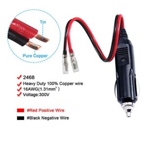 [2 PACK] 12v 12Volt Replacement Cigarette Lighter Male Plug with Leads - Car Adapter Dc Battery Charger Kit Connectors Cigar Plugs Power Supply Accessories Heavy Duty Cord Auto Cable Led Light 15Amp