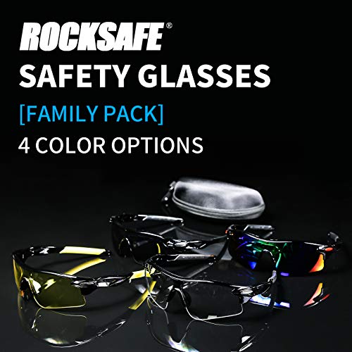 ROCKSAFE Safety Glasses (Clear) Polycarbonate Impact & Scratch Resistant, Wrap-Around UV-Block Protective Eyewear [8-Pack]