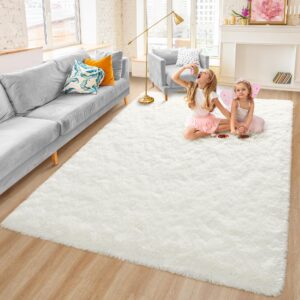 rostyle 4x6 fluffy cream white rugs for bedroom,shaggy bedroom carpet,thick area rugs for living room,fuzzy dorm rug,soft indoor floor rug for kids room decor aesthetic