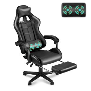 soontrans black gaming chairs with footrest, ergonomic gamer chair, home office chair,pc computer chair with headrest and lumbar support(dark black)