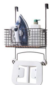 sunnypoint metal wall mount/over the door ironing board holder with large storage basket (orb, 12" x 7" x 5.5" (basket size))