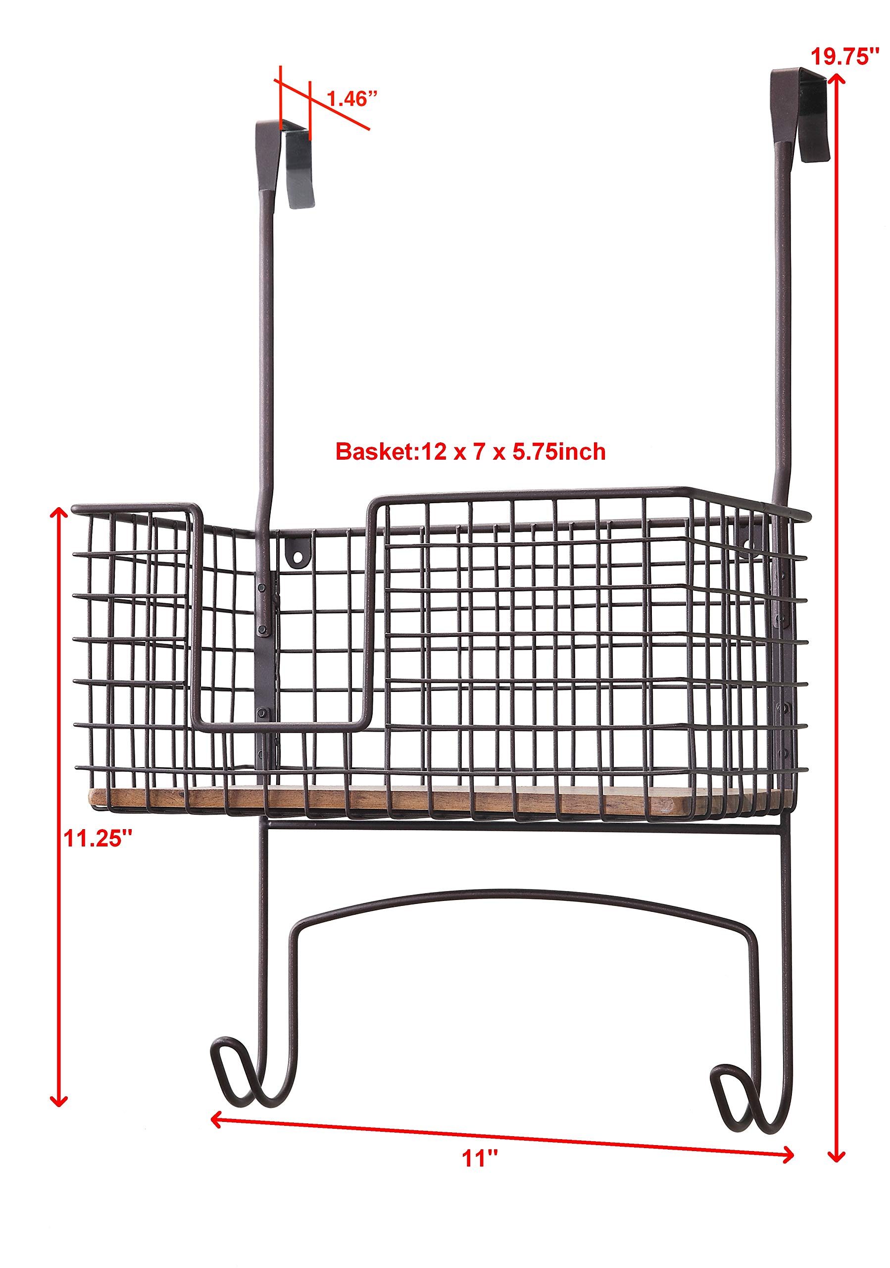 SunnyPoint Metal Wall Mount/Over The Door Ironing Board Holder with Large Storage Basket (ORB, 12" X 7" X 5.5" (Basket Size))