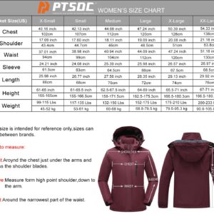 PTSOC Women's 3 in 1 Waterproof Ski Jacket Warm Winter Snow Coat Windproof Hooded Snowboarding Raincoat Wine Red X-Large