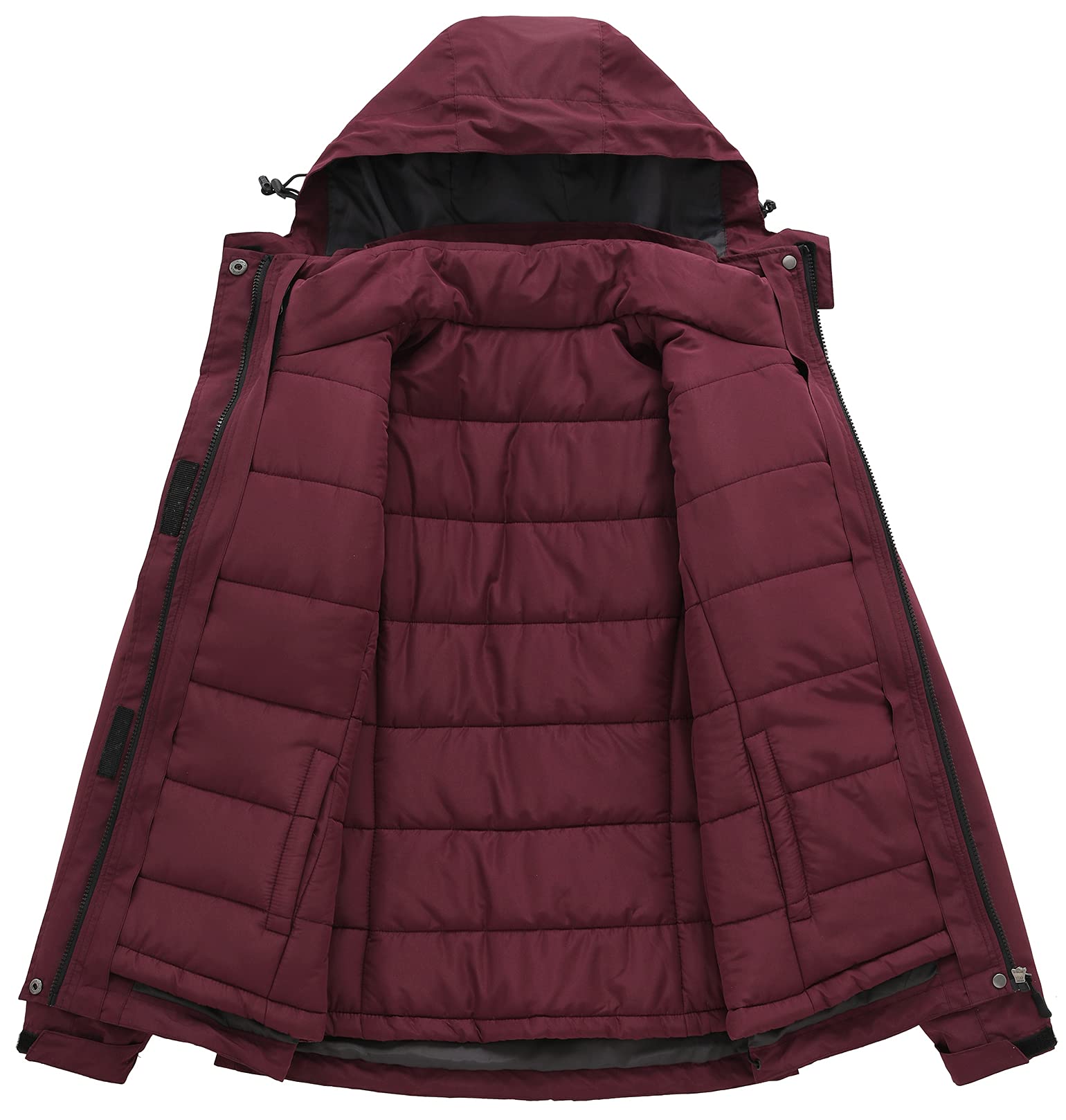 PTSOC Women's 3 in 1 Waterproof Ski Jacket Warm Winter Snow Coat Windproof Hooded Snowboarding Raincoat Wine Red X-Large