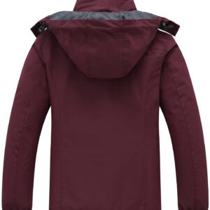 PTSOC Women's 3 in 1 Waterproof Ski Jacket Warm Winter Snow Coat Windproof Hooded Snowboarding Raincoat Wine Red X-Large