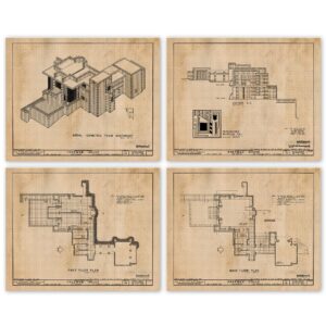 vintage freeman house prints, 4 (8x10) unframed photos, wall art decor gifts under 20 for home frank l wright office construction studio lounge college student teacher engineer design world architect