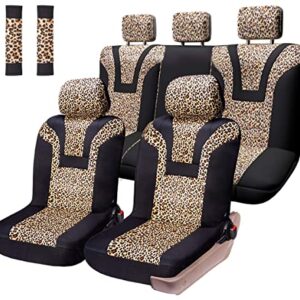 COOLBEBE Leopard Car Seat Covers - Cheetah Pattern Integrated Auto Seat Cover Car Protector Interior Accessories, Airbag Compatible, Universal Fits for Cars, SUV, Truck, Full Set