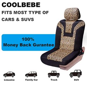 COOLBEBE Leopard Car Seat Covers - Cheetah Pattern Integrated Auto Seat Cover Car Protector Interior Accessories, Airbag Compatible, Universal Fits for Cars, SUV, Truck, Full Set