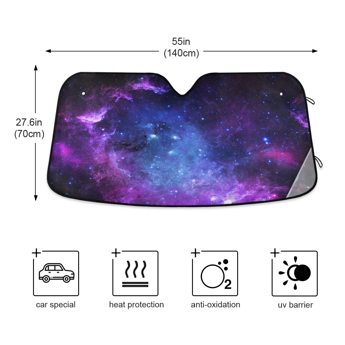 senya Car Windshield Sun Shade Universe Galaxy Nebula Space Blocks UV Rays Sun Visor Protector Accordion Folding Auto Sunshade for Car Truck SUV 55x28inch