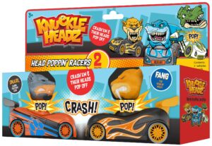 knuckle headz duo head poppin' quick shot pull back crash derby race cars - fang the tiger and snarl the wolf
