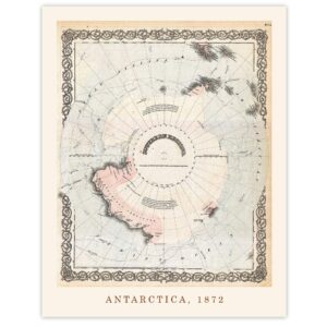 vintage antarctica continent map prints, 1 (11x14) unframed photos, wall art decor gifts under home geography office garage school college student teacher coach country earth history discovery fans