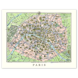 vintage paris france map replica prints, 1 (11x14) unframed photos, wall art decor gifts for home france geography office man cave studio travel world history school college student teacher coach fans