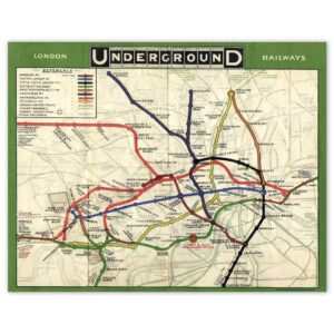 vintage london underground train map prints, 1 (11x14) unframed photos, wall art decor gifts for home railroad office gears garage engineer school college student teacher coach geography history fans