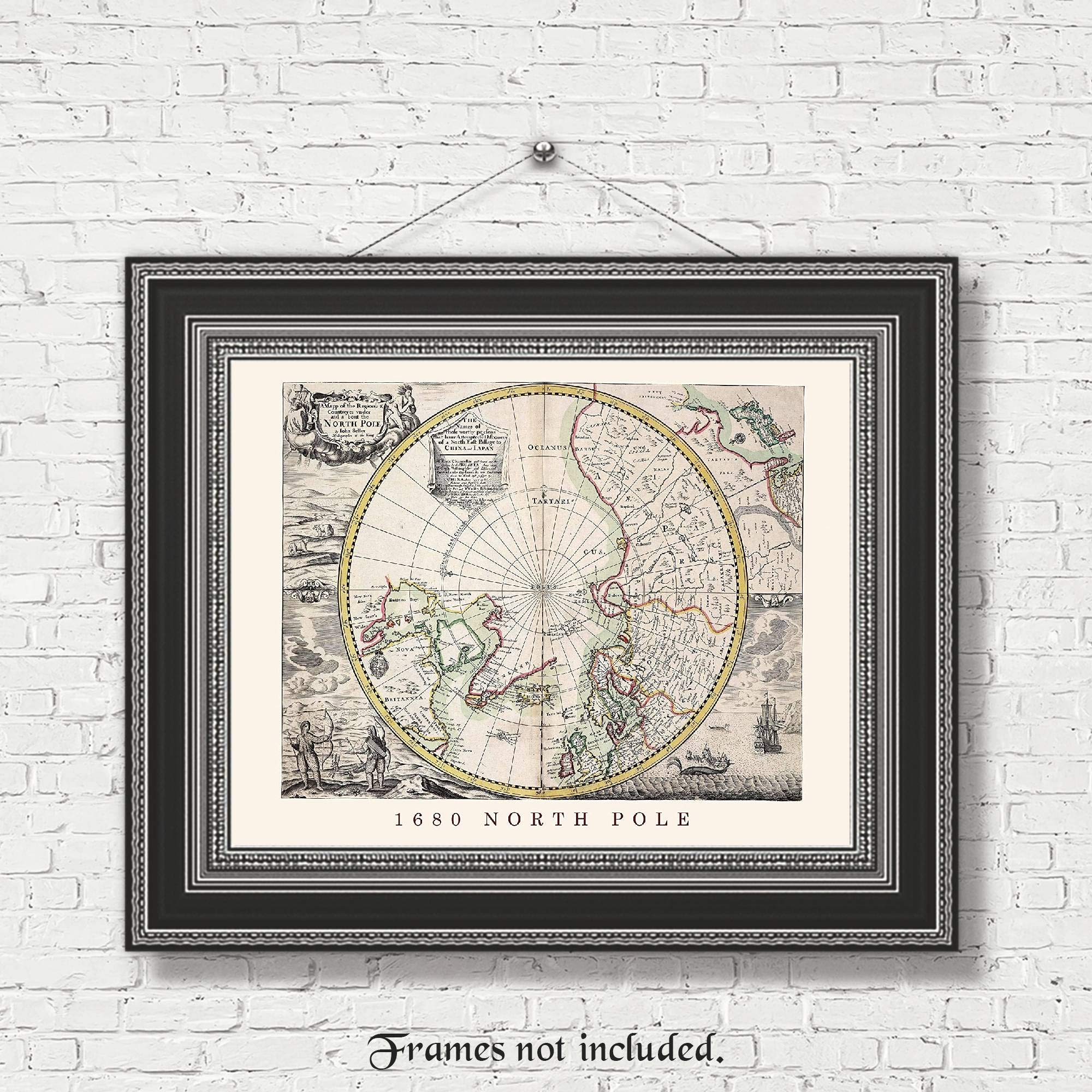 Vintage North Pole Replica Map Prints, 1 (11x14) Unframed Photos, Wall Art Decor Gifts for Home Geography Office Studio Library Lounge School Science College Student Teacher Coach World Explorer Fans