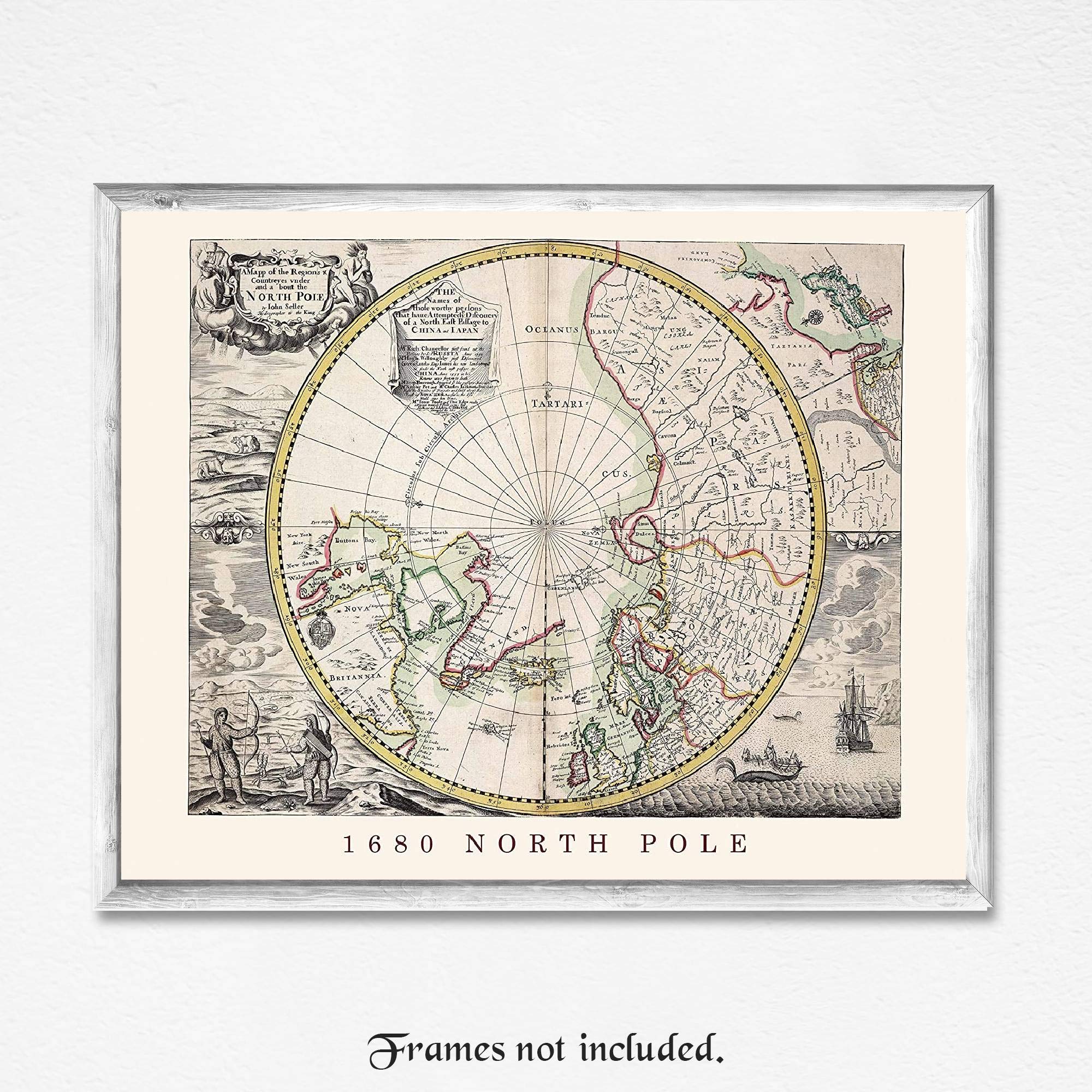 Vintage North Pole Replica Map Prints, 1 (11x14) Unframed Photos, Wall Art Decor Gifts for Home Geography Office Studio Library Lounge School Science College Student Teacher Coach World Explorer Fans