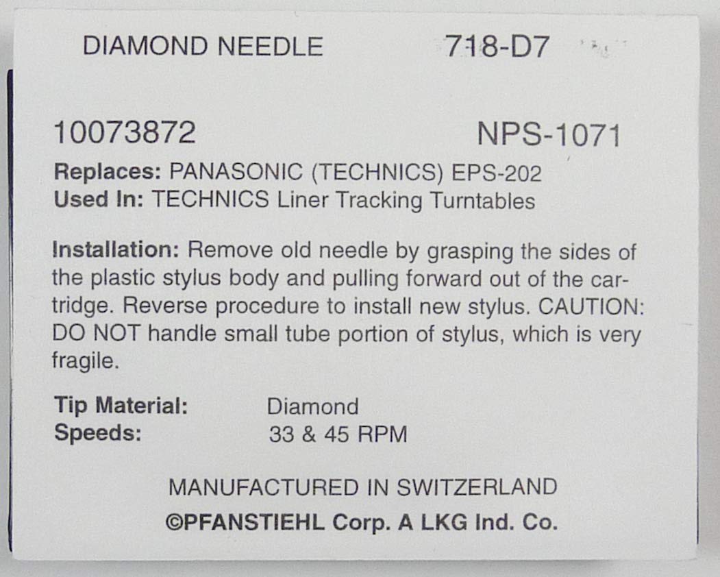 Pfanstiehl Phonograph Needle For Panasonic Technics EPS25CS EPS24CS SL5 SLBD22 P24 P28 SL-N5 SL-N15 AT3482P SL-V5 & Others