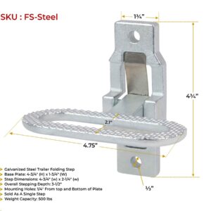 Mytee Products Galvanized Steel Trailer Folding Step | Fold Down Utility Bed Body Step Safety Folding Grab/Step Flip Up Folding RV Camper Trailer RV Bus (2 Pack)