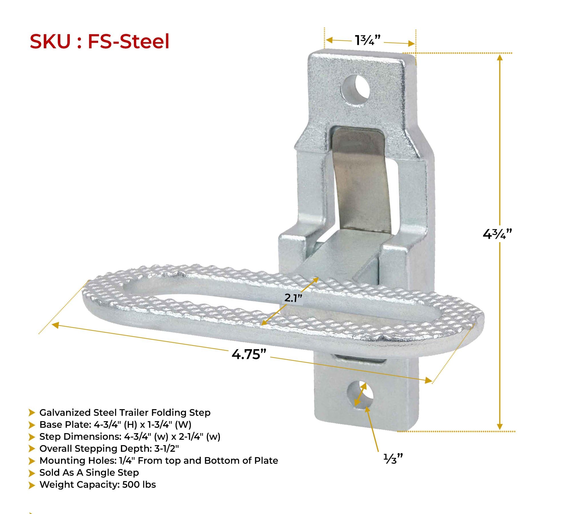 Mytee Products Galvanized Steel Trailer Folding Step | Fold Down Utility Bed Body Step Safety Folding Grab/Step Flip Up Folding RV Camper Trailer RV Bus (2 Pack)