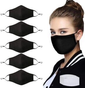 nbdib 5 pcs adult unisex reusable washable adjustable face protection with filter pocket and nose wire black breathable cotton dust cloth mask with 10pcs replacement carbon filters for man and women
